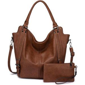Brown  Bag PU Leather Shoulder Bags Fashion Hobo Bags Large Purse and Handbags